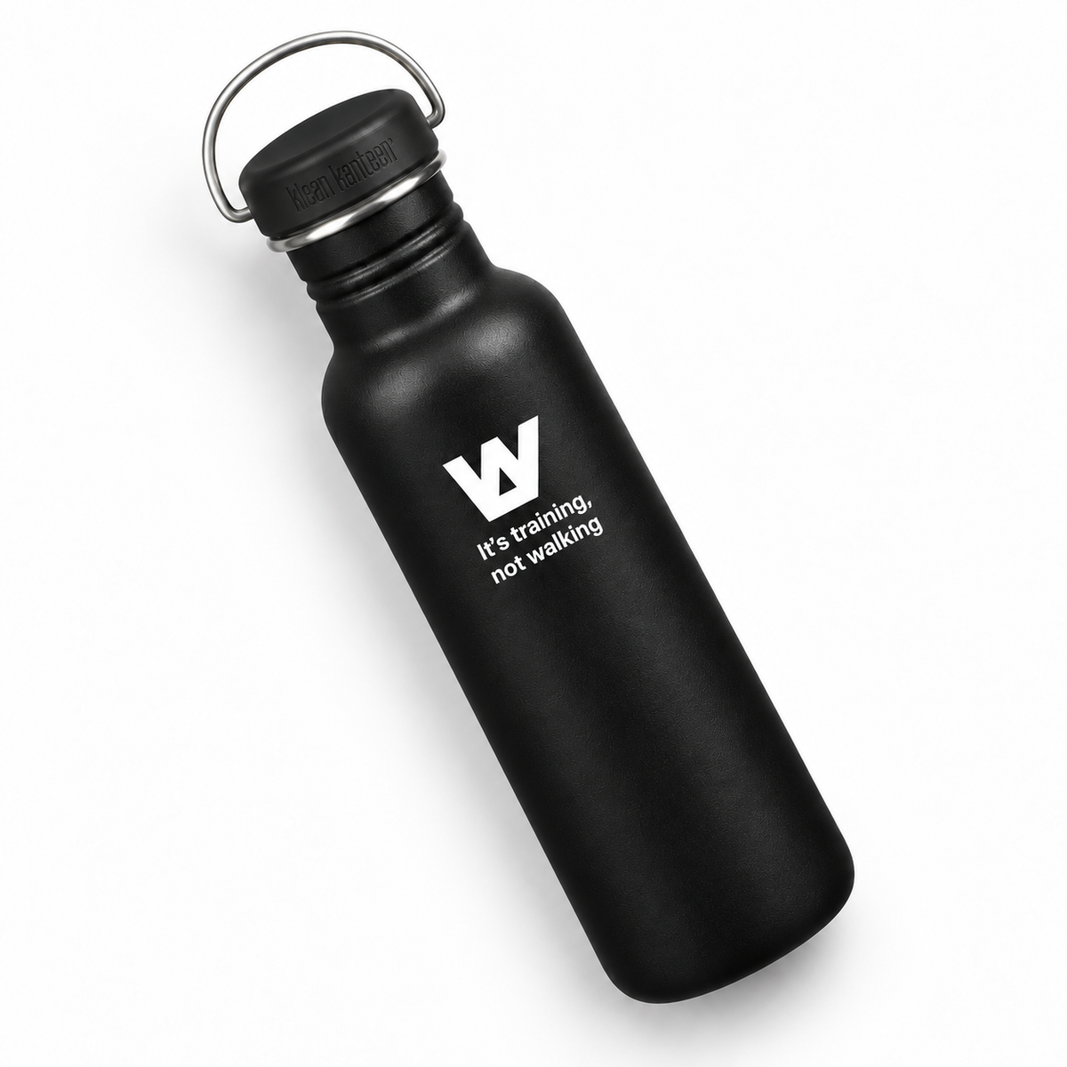 Botella negra WalkBCN de 800 ml. Imagen conceptual de la personalización.