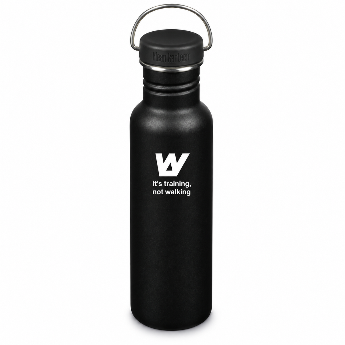 Botella negra WalkBCN de 800 ml. Imagen conceptual de la personalización.